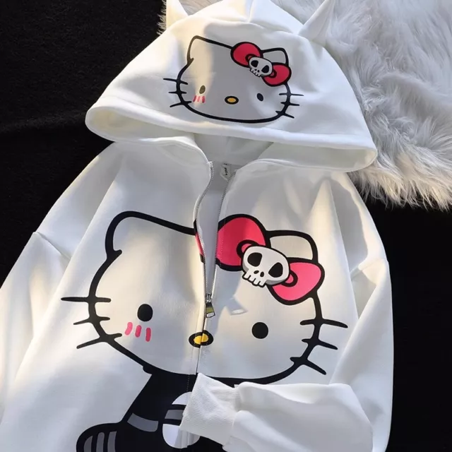 Süßer Hello Kitty Cartoon Hoodie Kapuzen Pullover Y2K Anime Herbst 2024