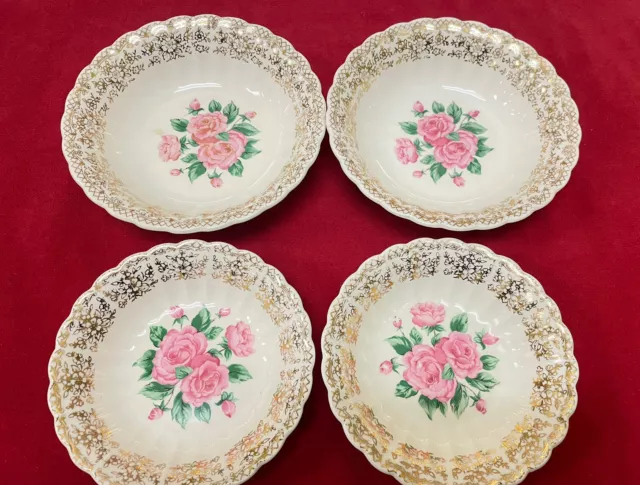 4 ~  Sebring Pottery China Bouquet  22k Gold Small Berry 5” & soup 6” Bowls Read