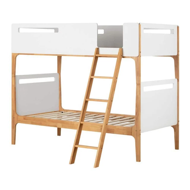 South Shore Bed Bebble Pure White Exotic Light Wood W/ Ladder Twin Beige Oak