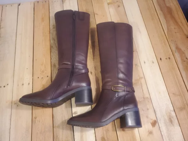 Naturalizer Brown Leather Boots Womens 11 M June Tall Side Zip Riding Boot Calf