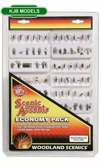 BNIB N Gauge Woodland Scenics A2062 Assorted Figure Worker Set - Over 100 Pieces