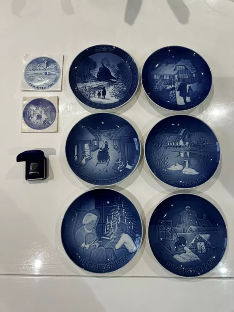 Royal Copenhagen Christmas Plate Collection Set of 7 Blue Plates 1973 - 1979