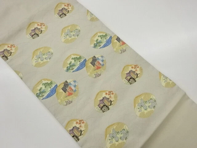 6577967: Japanese Kimono / Vintage Nagoya Obi / Woven Carriage & Floral Plants W