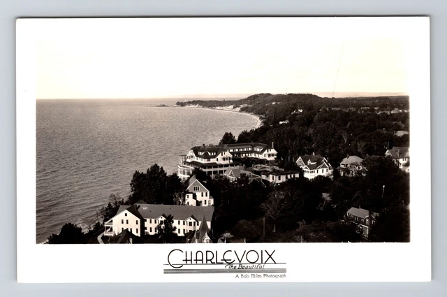 Charlevoix MI-Michigan, RPPC Aerial View Lake, Real Photo Vintage Postcard