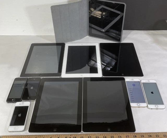 Lot of 11 Apple IOS (6) IPads and (5) iPhones - ALL UNLOCKED AND TESTED