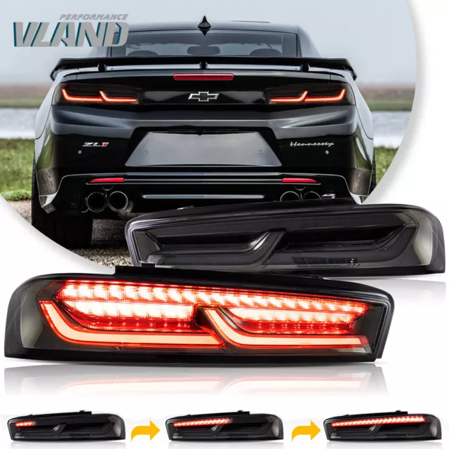 VLAND Smoked LED Tail Lights w/Sequential Indicator For 2016-2018 Chevy Camaro