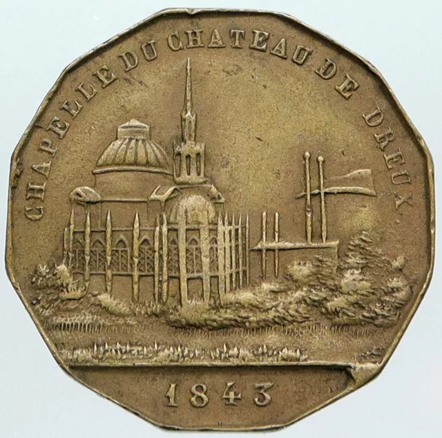 1843 FRANCIA Duque de ORLEANS FERDINAND Capilla Real DREUX Antigua Medalla FRANCESA I89204 2