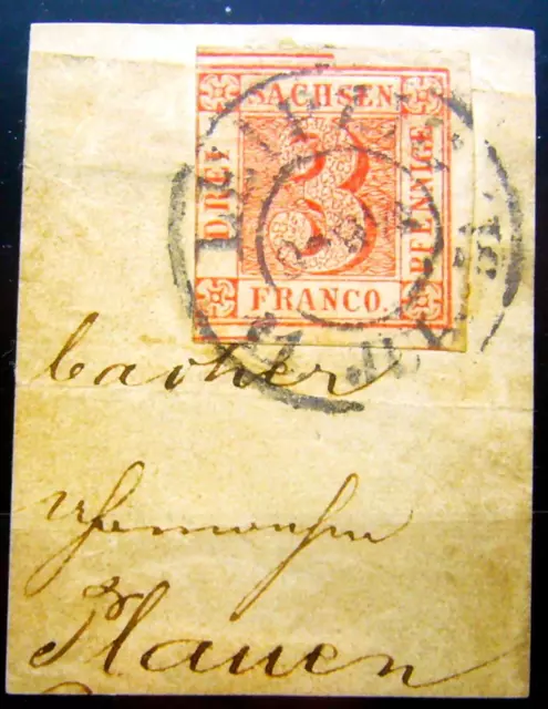 Sachsen MiNr. 1a Typ V/15 mittig gestempeltes Briefstück, Fotoattest, 9400.-