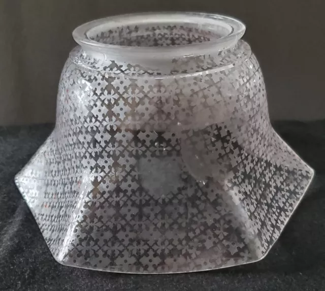 Antique Victorian Acid Etched Glass Gas or Oil Lamp Shade 4" Fitter