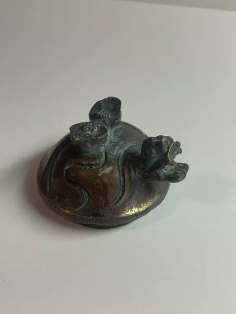 Antique Chinese Bronze Lid Only Mythical Animal Old Heavy Patina