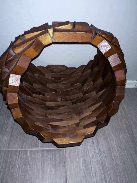 Vintage Mid Century Wood Block Planter Hanging Large Basket Boho Chic Geometric