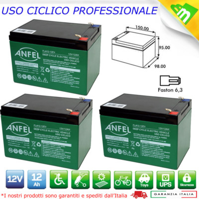 Conn 4 BATTERIE AL PIOMBO 12V 12AH RICARICABILE CICLICA CARRELLI GOLF CART CONN VITE 