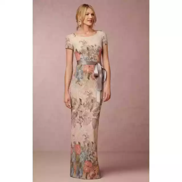BHLDN Adrianna Papell Melinda Dress Matelasse Floral Jacquard Column Gown Size 6