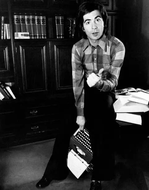 Italian Tv Host & Producer Paolo Limiti Posing Holding A Typewriter OLD PHOTO