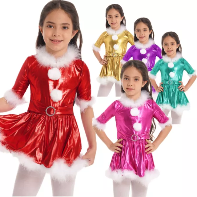 Costume Babbo Natale bambine lucido abito natalizio bambini abiti da festa