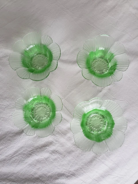 Vintage 4 Piece Glass Flower Trinket Dish Tea Light Candle Holder