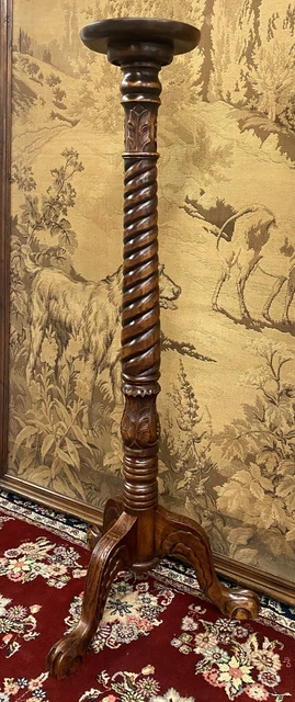Antique FrenchTorchere Walnut Pedestal Plant Stand Barley Twist 52" Tall c1880