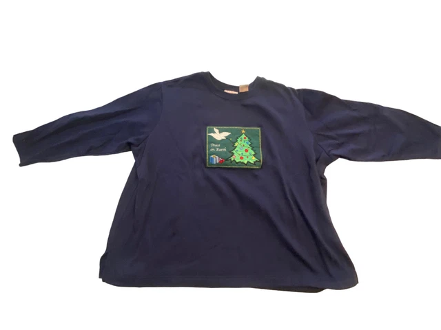 Christmas Tree Sweatshirt 1990s Vtg Basic Editions Holiday 1990s Blue Womens 3xl
