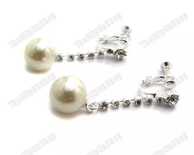 Boucles D'oreilles Cristal Perle & Diamant Clip On Crème 3