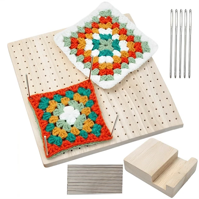 Kit Blocco Quadrati All'uncinetto Aeelike – Tavola In Legno Con 30 Perni In Metallo E Base, 28 Cm - 4