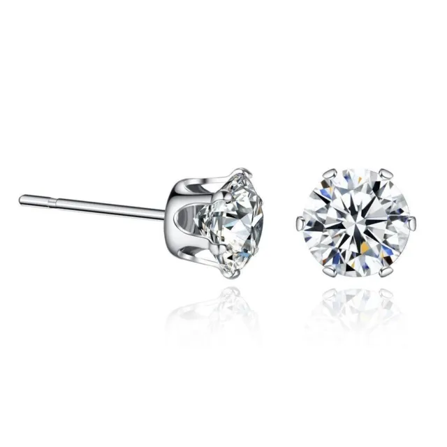4mm Beatiful Round Clear Zircon Crystal Claw Studs Stainless Steel Earrings