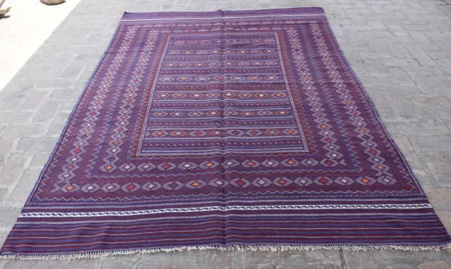 6 x 8'9 ft Handmade afghan tribal qalaino wool area kilim rug, 6x9 persian rug