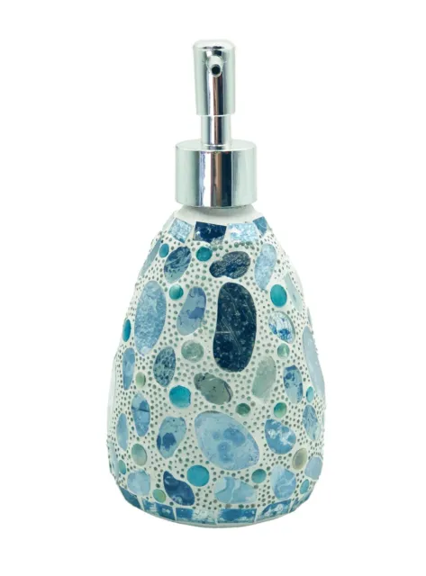 Aqua Pebble Glass Mosaic Soap Dispenser Pump Bottle Holder Crystal Colourful