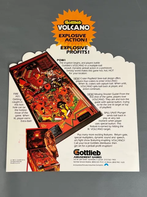 Volcano Flyer New NOS PROMO Gottlieb Pinball Machine Art Artwork Retro 2