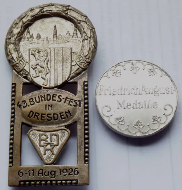 2 x Sachsen - BDR Dresden 1926 & König Friedrich August Silber Medaille 1905