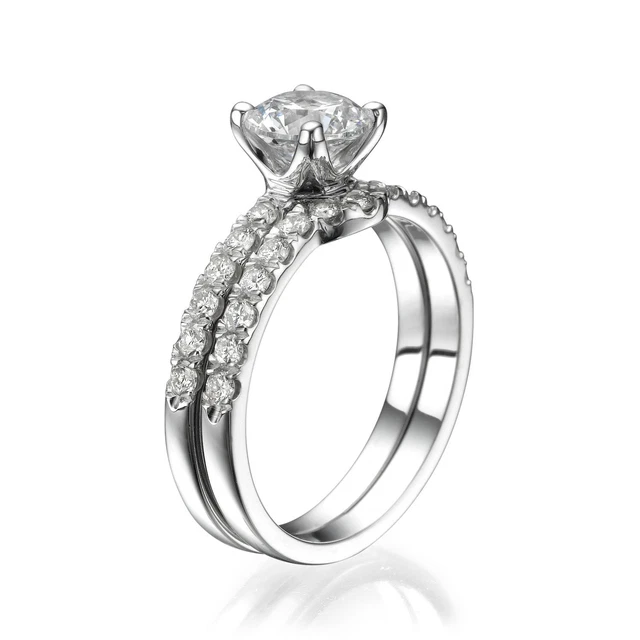 1.50 CT Amazing Round Cut Diamond Engagement Ring Set 14K White Gold H/SI2