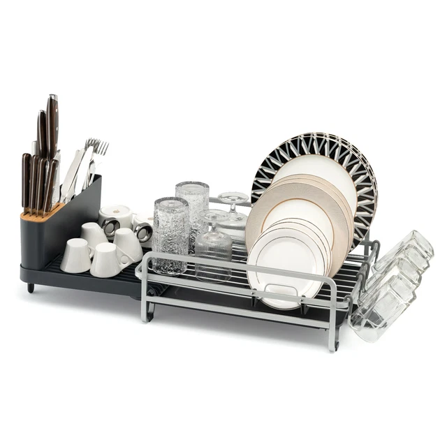 Aluminum Dish Drying Rack Drainer with Drainboard Cup Holder & Utensil Holder