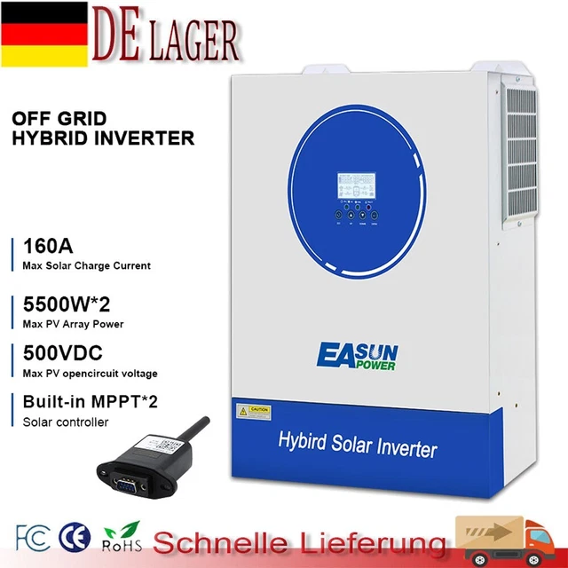11000W Hybrid-Wechselrichter 48V Off-Grid – 230V Reiner Sinus, 500V PV-Eingang, 160A MPPT, Parallelbetrieb Bis 6 Geräte, WiFi & Lithium-BMS-fähig, Für Haus & Gewerbe
