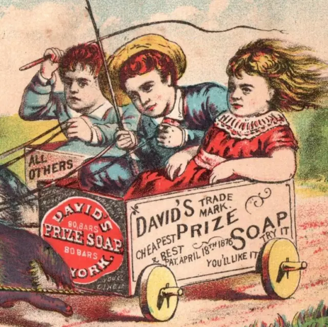 1880s David's Prize Soap Children Dog Pulling Crate-Cart P184 1880s David's Prize Soap Children Dog Pulling Crate-Cart P184