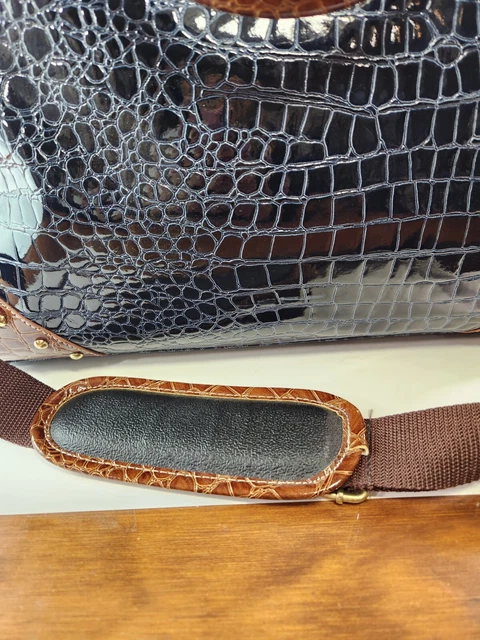 Samantha Brown Croc Embossed blue Brown Weekend Tote Bag Luggage Shoulder... 5