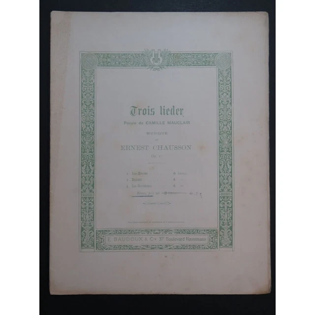 CHAUSSON Ernest Trois Lieder Chant Piano ca1895 2