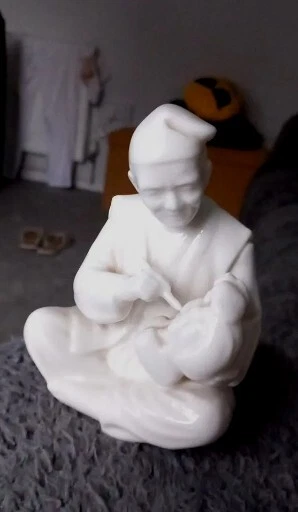 Vintage Japanese white Porcelain sitting man painting Cherub doll baby Rare Buda