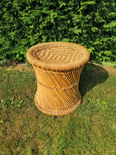 Round Woven Vintage Bamboo Rattan Side Table Jute Foot Stool Retro Plant Stand