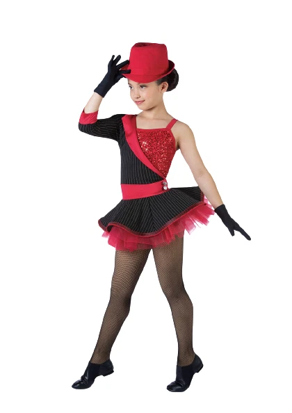 Weissman Girls XLC 12-14 Red Alert Asymmetrical Pinstripe Dress w/ Sequins