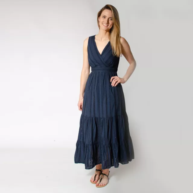 MARKS & SPENCER Per Una Navy Cotton Broderie Anglais Summer Dress Wedding Party