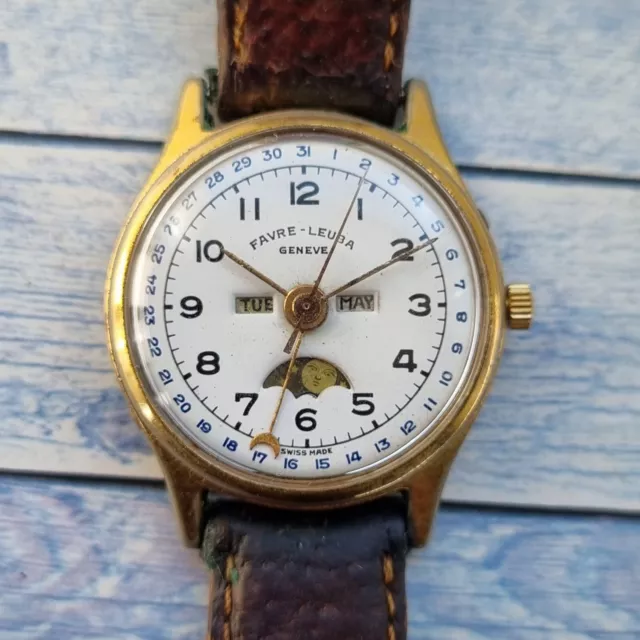 VINTAGE FAVRE LEUBA Triple Date Moonphase Men s Watch Valjoux 89 999.00 PicClick UK