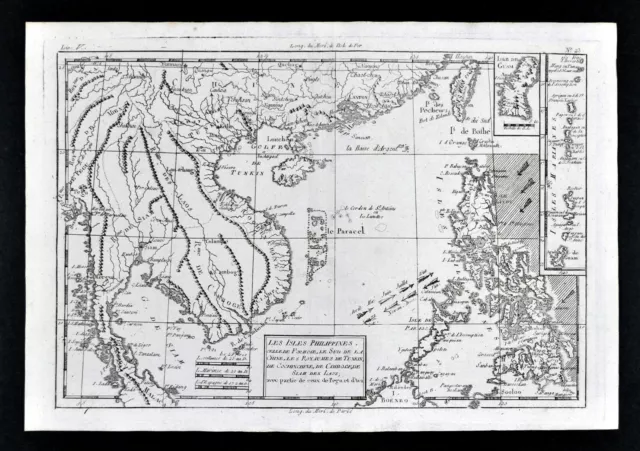 1780 Bonne Map Southeast Asia Cochin China Vietnam Siam Malaysia Philippines