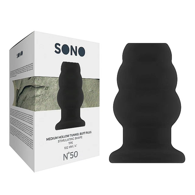 Plug anale con tunnel aperto in pvc  nero per pissing e doppia penetrazione