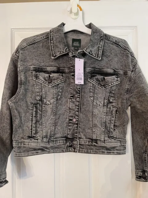 Wild Fable Cropped Denim Jean Jacket Stone Washed Size S Small NWT
