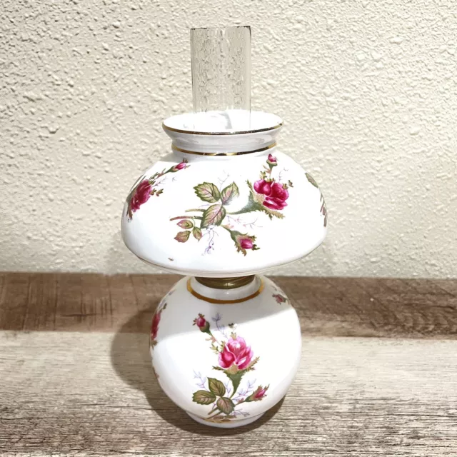Vintage Chadwick GWTW Style  Rose Miniature Hurricane Oil Lamp 8.5” Porcelain