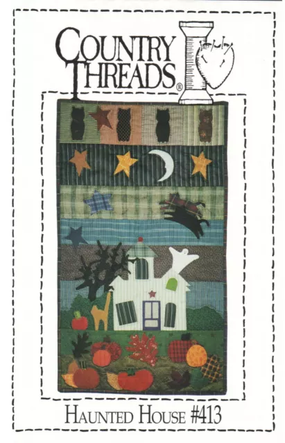 Haunted House #413 Quilt Sewing Pattern Wall Hanging 16 x 28 Cats Stars Pumpkins