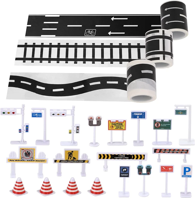 OOTSR 20 Stck. Straßenschilder Spielset, 3 Band schwarz Rollen Straße Auto Klebeband Aufkleber