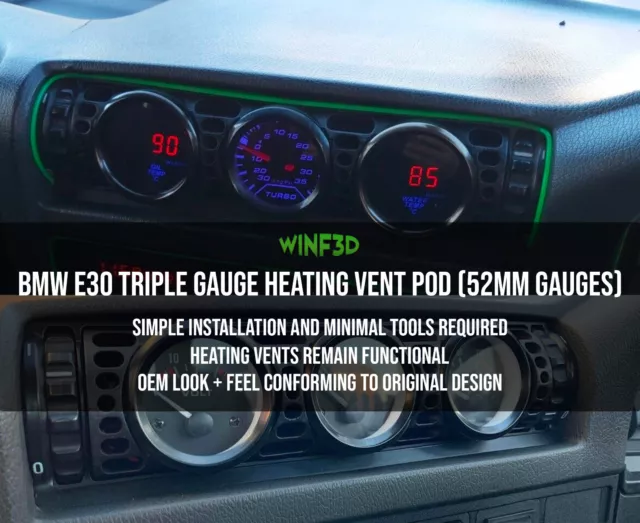 BMW E30 - Triple Gauge Air Vent Holder / Pod (Fitment for 52mm Gauges)