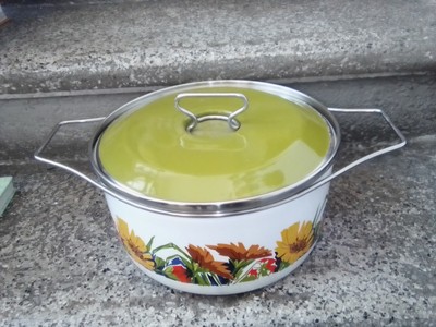 Carla Agnelli per Siltal Grande Pentola Smaltata Con Coperchio Serie Egizi 1970 