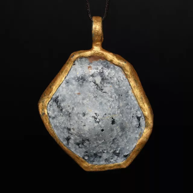 Authentic Ancient Roman Glass Pendant with Gold Plated Metal Mount