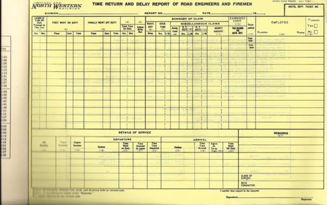 1983 #06090 Chicago and North Western Railroad Employee Time Delay Form Pad